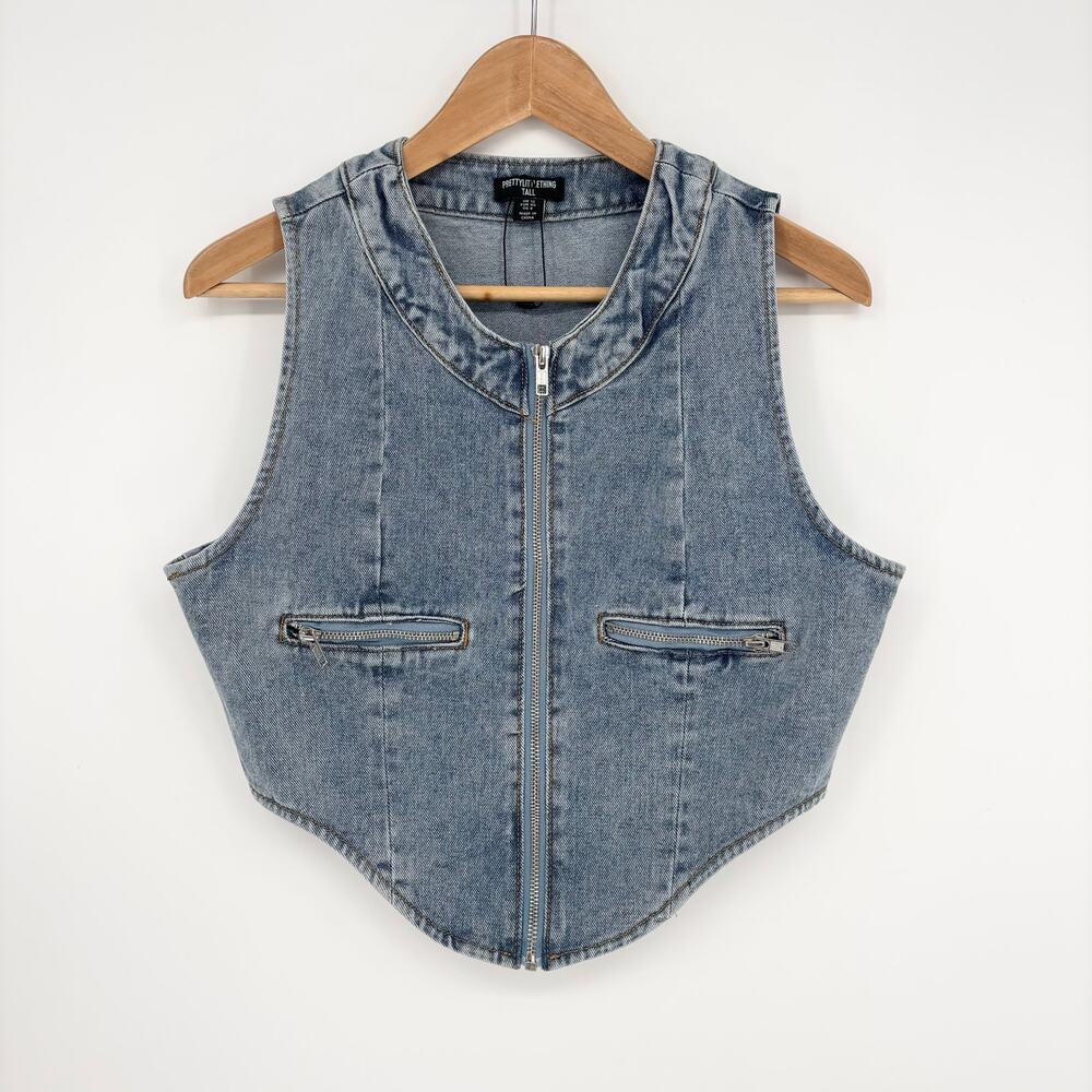 PrettyLittleThing NWOT Denim Front Zip Corset Vest Size 8 Tall